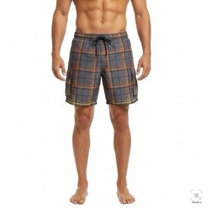 OP Ocean Pacific Men's XL Paid Cargo Board Shorts Gray Orange Yellow Swim Trunks